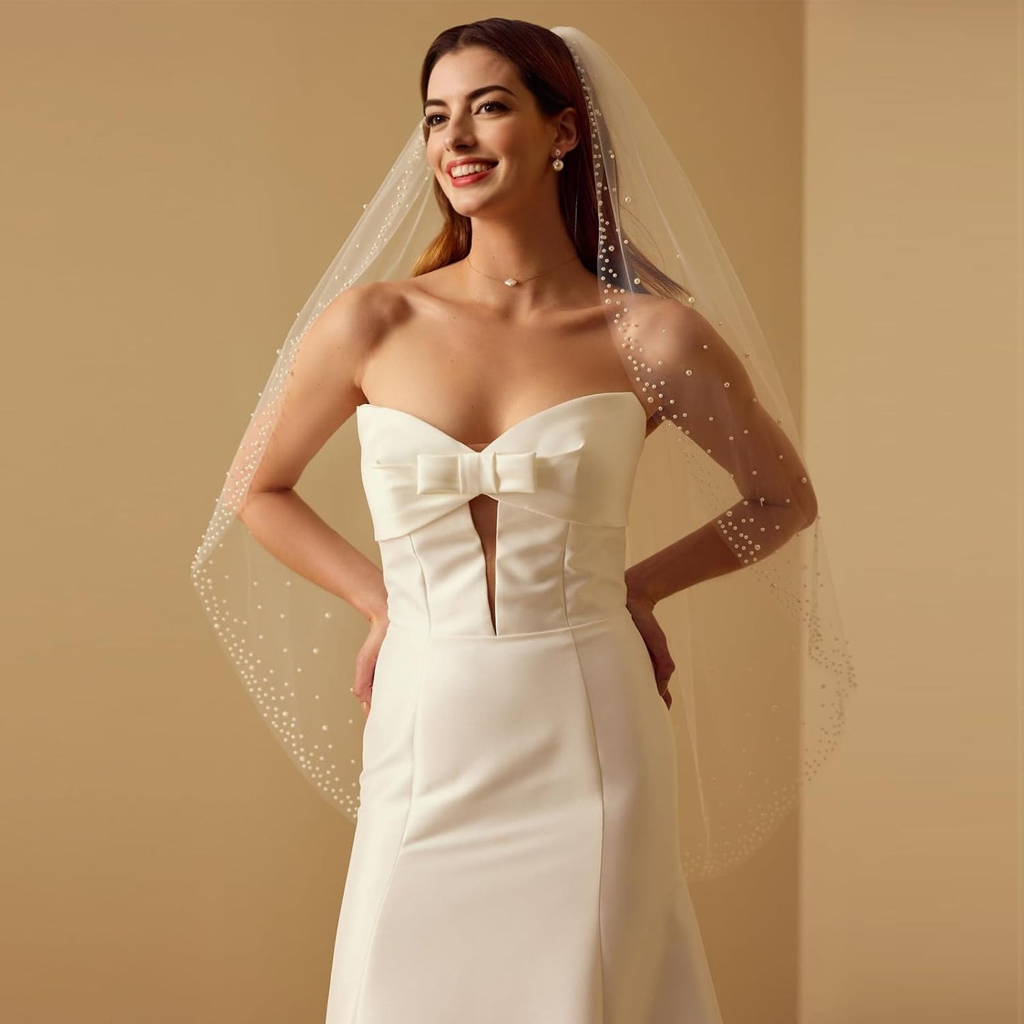 1 Tier Pearl Wedding Bridal Veil With Metal Comb Headband Decorations, Bride To Be Gift, Wedding