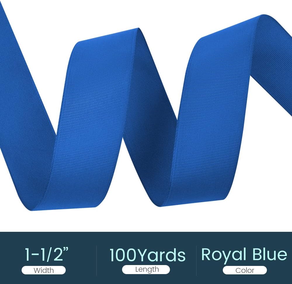 1-1/2" X 100 Yards Royal Blue Grosgrain Ribbon, Premium Grosgrain Ribbon for Sewing, Gift Wrapping, Bow Making, Wedding Decor, Wrapping and More (Royal Blue)