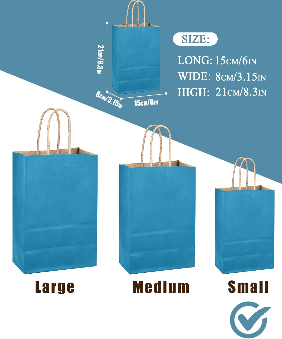 qiqee Ice Blue Gift Bag with Handles Bulk 24Pcs Paper Bags -8.3"x6"x3. 15" Party Favor Bags - Solid Color