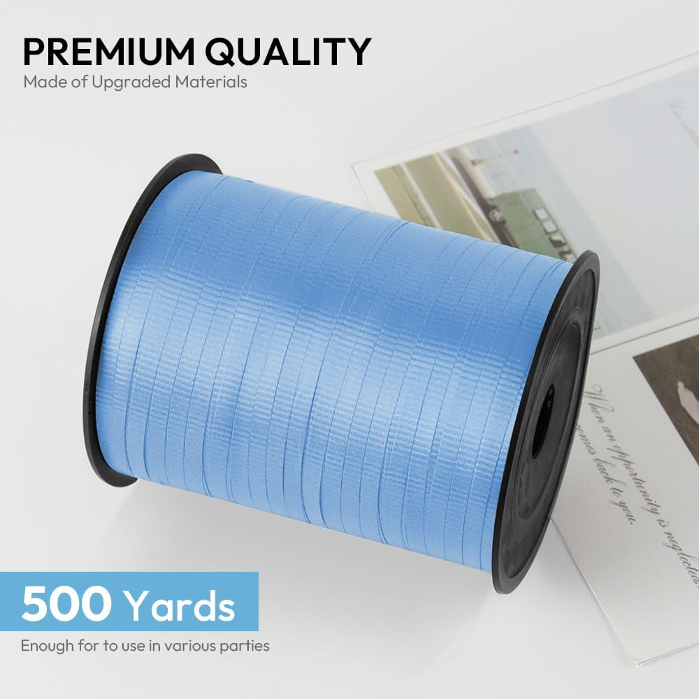 KMER LIFE Light Blue Crimped Curling Ribbon, 1/5" Wide x 500 Yards Christmas Curling Ribbons for Gift Wrapping, Party Decoration, Balloon String, Crafting, Balloon Ribbons for Florist Flower (1 Roll)