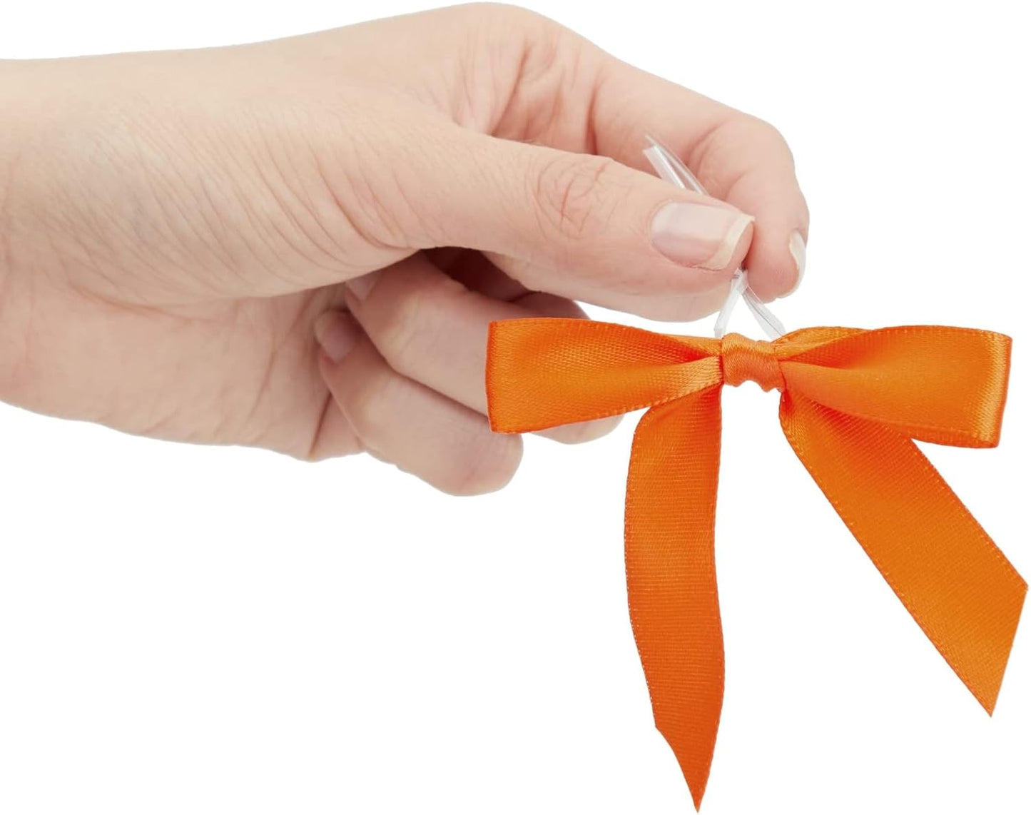 Bright Creations 100 Pack Orange Twist Tie Bows for Treat Bags - 3" Small Satin Ribbons Orange Twist Ties for Craft Decoration, Gift Wrap, Themed Party Favors, Baked Goods