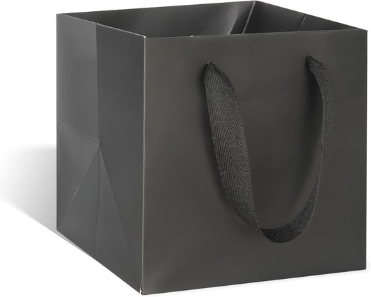 ADIDO EVA Black Square Gift Bags Medium Size Square Bottom Paper Bags with Handles for Party Favor, Shopping Bag (10x10x10 In, 10 CT)