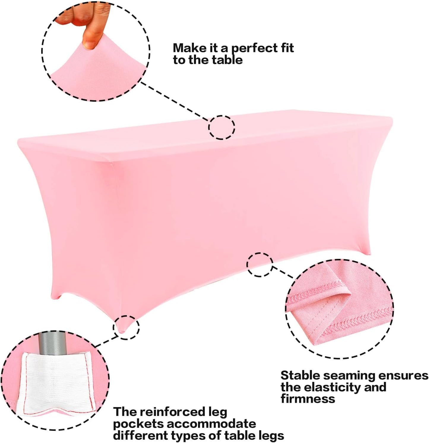 IVAPUPU 8FT Table Cloth for Rectangular Fitted Events Stretch Pink Table Covers Washable Cover Spandex Tablecloth Protector for Party, Wedding, Cocktail, Banquet, Festival