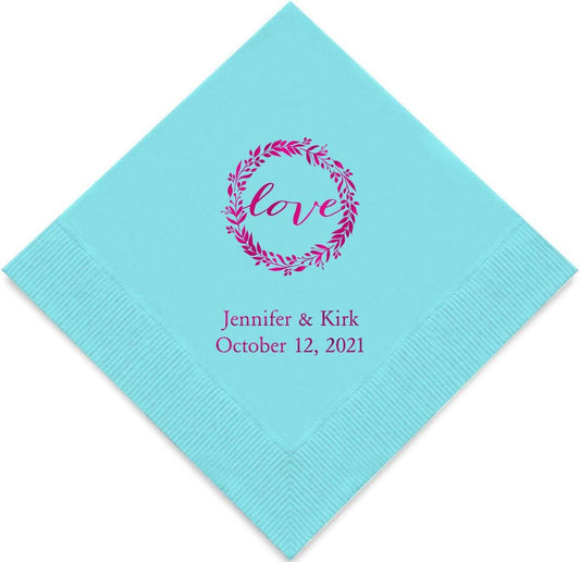 Weddingstar Personalized Printed Paper Napkins 3-Ply 50 Pack - Cocktail Sea Blue