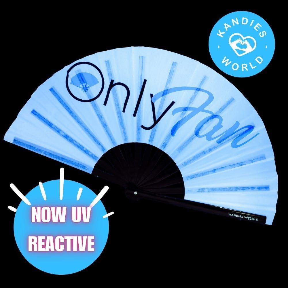 Kandies World UV Reactive Custom Festival Folding Hand Fan - Unique Designs, Made of Bamboo, Clacking Sound, Lightweight - Perfect Rave and Festival Accessory!