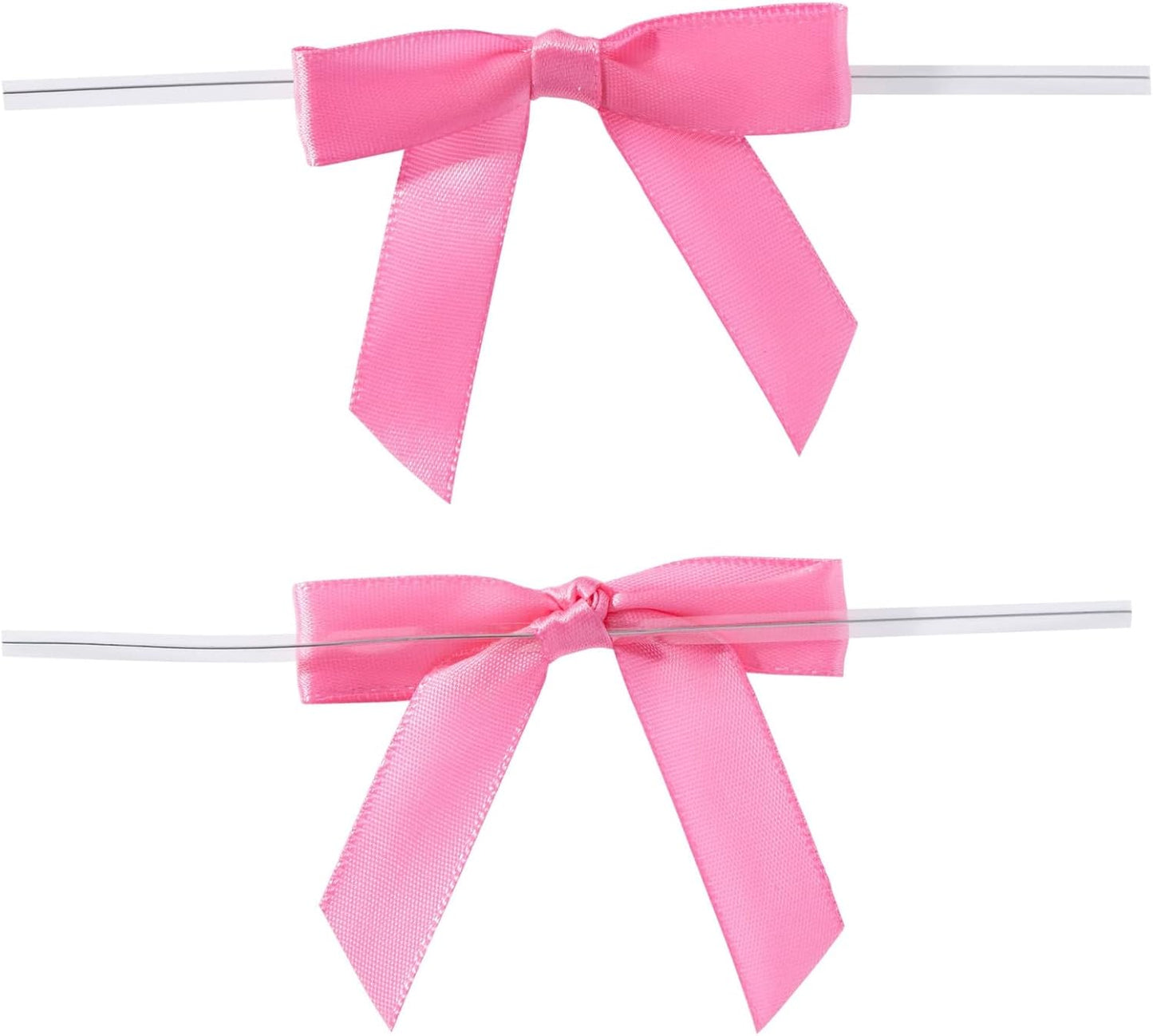 Juvale Pink Twist Tie Gift Bows - Pre-Tied Mini Bows for Crafts & Ribbon Twist Ties for Treat Bags - 100 Count, 3 x 2.5 in, Satin