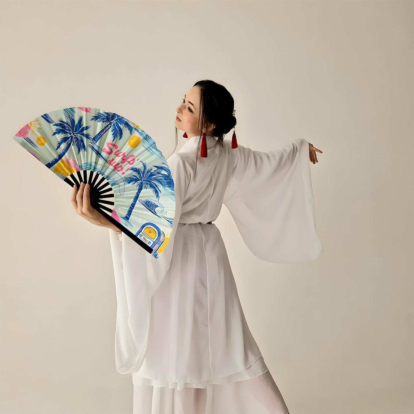 Large Folding Rave Fan Boots On The Ground Hand Fan Clacking Fans for Line Dancing Clack Fan for Raves, Concert, Festivals, Party, Gifts, Performance (Surf)