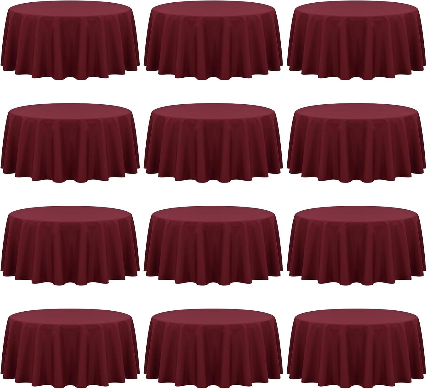 Fani 12 Pack 90 Inch Round Burgundy Polyester Tablecloths for Round Table, Wedding Party, Dining Table, Buffet, Banquet, Restaurant, Camping