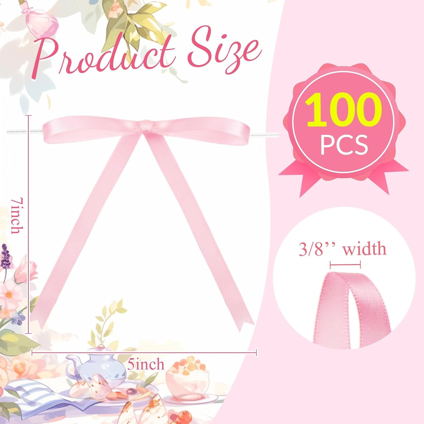 Riceshoot 100 Pcs Twist Tie Bows Bulk 5x7 Inch Satin Ribbon Bows for Gift Wrapping Cake Treat Bags Craft DIY Gift Wedding Baby Shower Birthday Party(Pink)