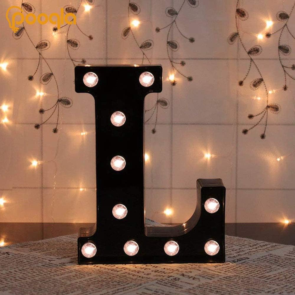Pooqla Decorative LED Illuminated Letter Marquee Sign - Alphabet Marquee Letters with Lights for Wedding Birthday Party Christmas Night Light Lamp Home Bar Decoration L, Black
