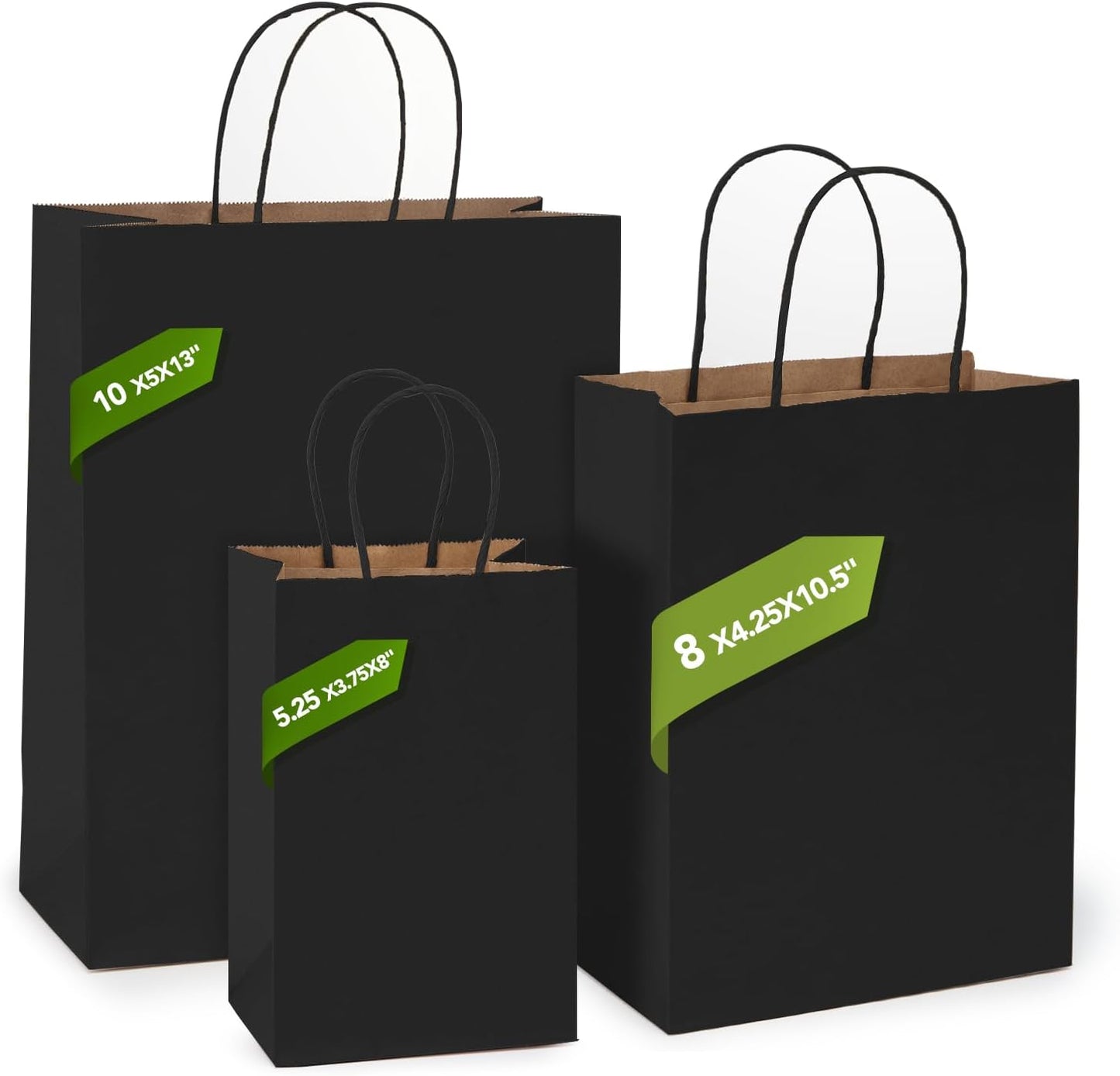 MESHA 100 Pack Black Gift Bags 8x4.25x10.5 Inch Kraft Paper Bags with Handles Bulk Craft Bag Medium Size for Wending Birthday Party Favor Retail Merchandise Bag