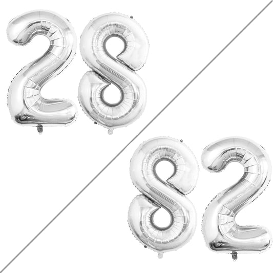 GOER Number 28 Balloons for 28th Birthday Party Decorations,42 Inch Jumbo Foil Helium 82 Balloons for 82nd Birthday Party Decoration (Silver)