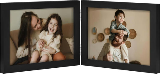 decorUhome Double 7x5 Picture Frame Vertical, Engineered Wood Bifold Photo Frame with Plexiglass for Tabletop Display, 7x5, Black