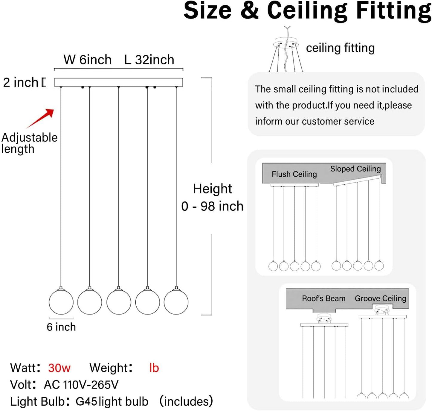 5-Lights Globe Pendant Light for Kitchen Island H 98" Gold Rectangle Chandelier Milk White Glass Pendant Lighting for Living Room Bedroom Entryway