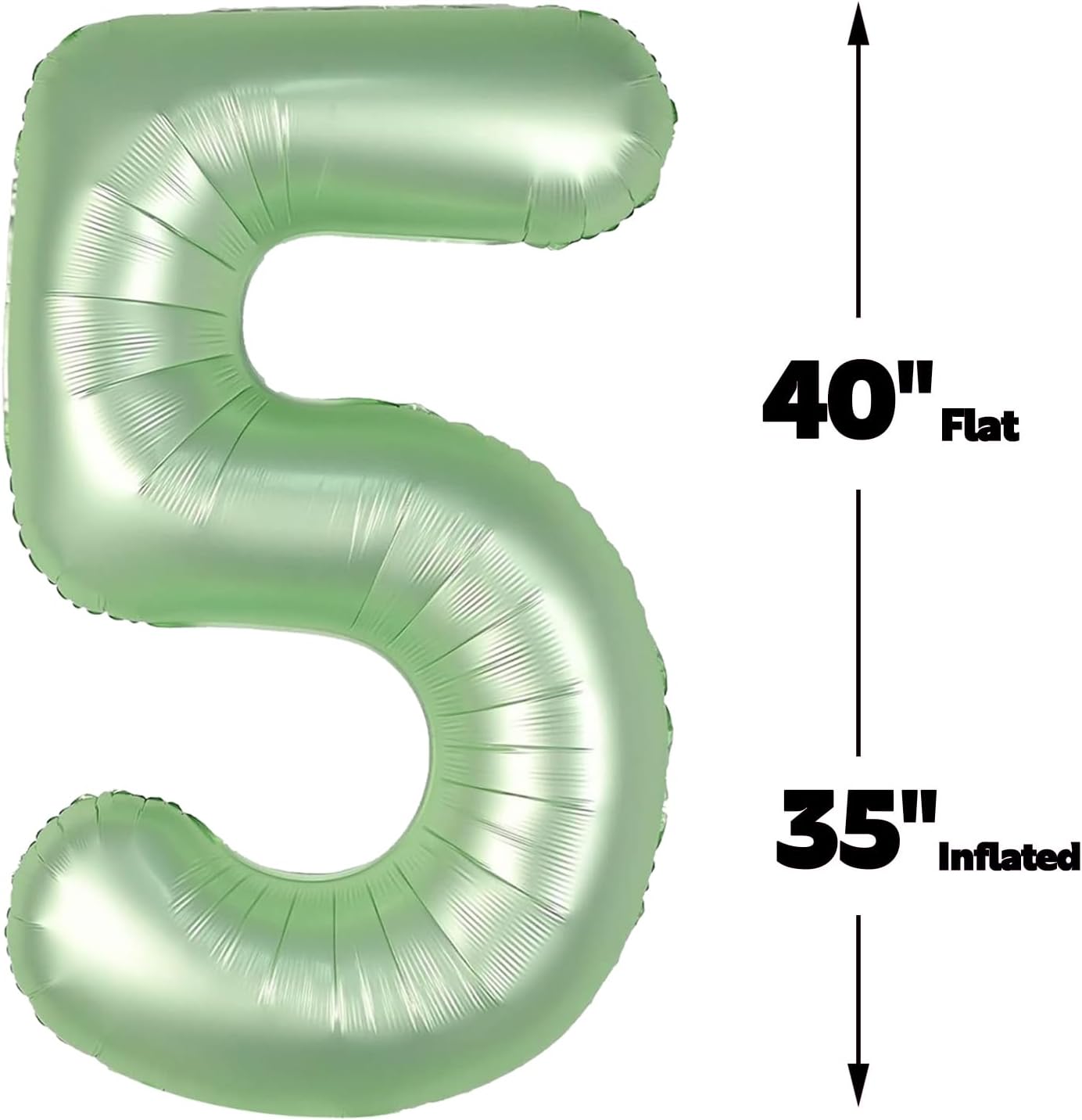 Large Sage Green 40 Inch Birthday Number 5 Balloon, Sage Green Five 5th 15 25 35 50 55 Birthday Anniversary Celebration Decorations, Foil Mylar Helium Numbers 5 Balloons Girl Boy Party Supplies
