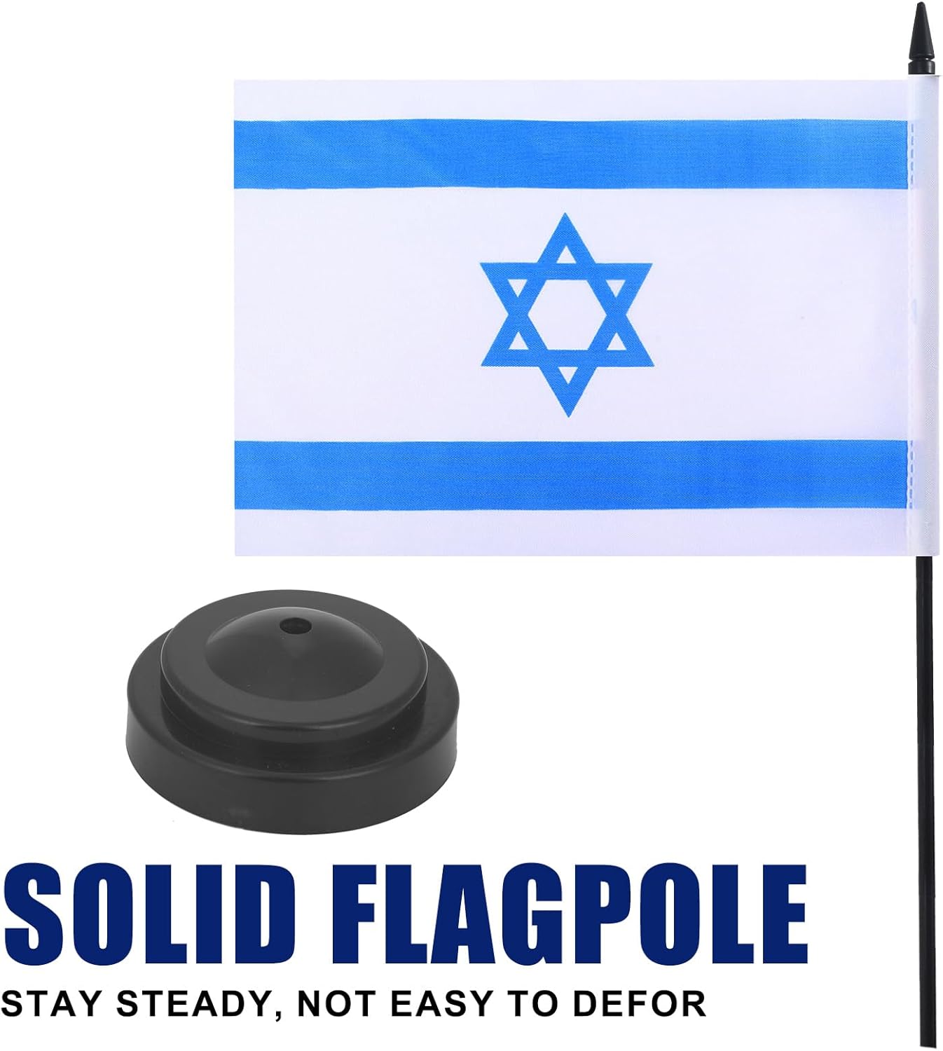Israel Desk Flag 12" Solid Pole Deluxe Set Israeli Flags Banner Mini Small Israel Office Table Flags with Black Stand Base Desktop Decorations(2Pack)