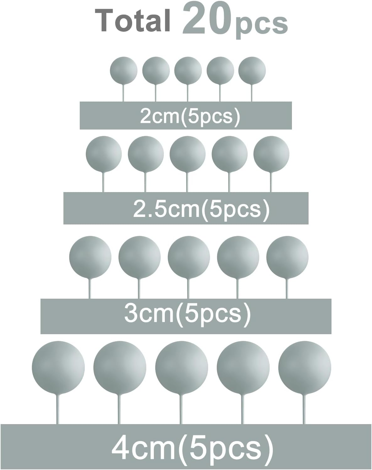 ASTARON 20 Pcs Ball Cake Topper Decorations Mini Balloons Cake Topper Sticks Gray Balls Cake Picks Cake Topper Balls Cake Decorations for Wedding Birthday Cake Decorations