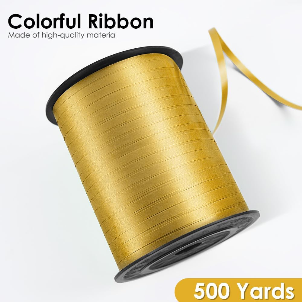 Gold Curling Ribbon, Balloon String 500 Yard for Gift Wrapping, Curly Ribbons, 3/16" for Florist Flower, St Patricks Day, Valentines Day