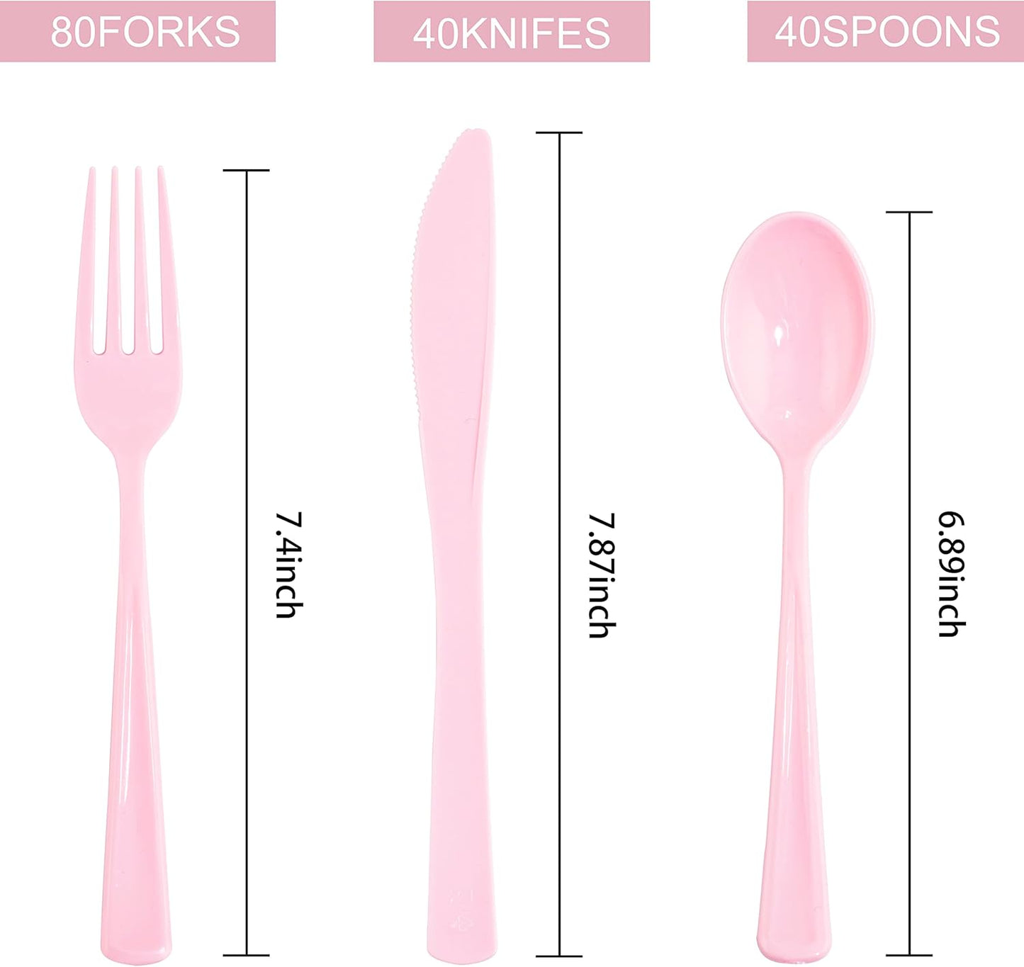 WDF 160 Piece Pink Plastic Silverware - Heavy Duty Pink Silverware Includes 80 Forks, 40 Spoons, 40 Knives, Plastic Utensils Perfect for Wedding, Party