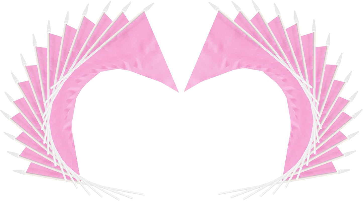 12 Pack Pink Pennant Flags Small Mini Hand Held Solid Color Pennant On Sticks Flags with 12.6"Solid Pole & Spear Top,Party Events Celebration,School,Grand Opening,Kids Birthday,Sports Clubs,Flower Pot
