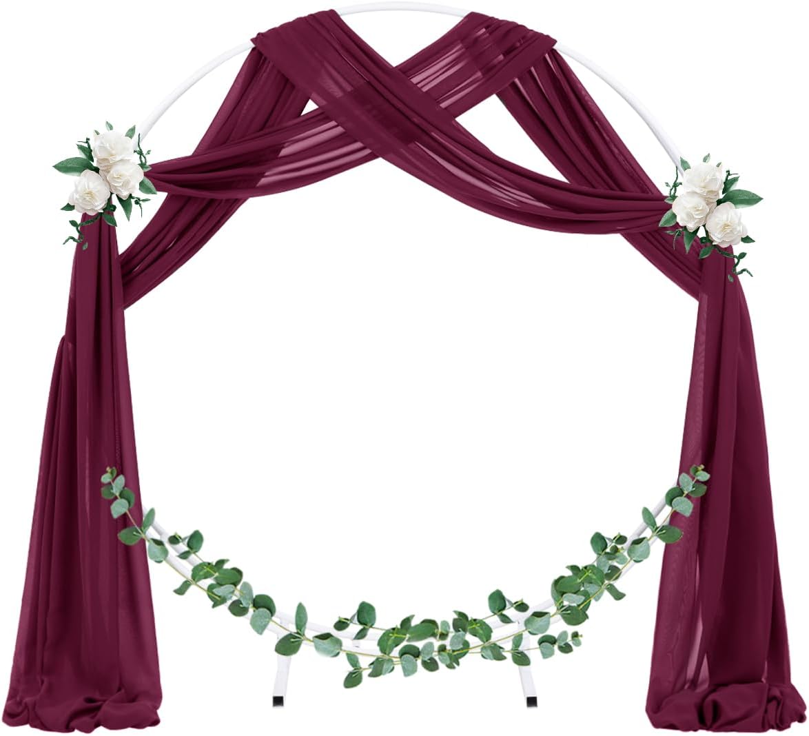Socomi Wedding Arch Draping Fabric 3 Panels 29" x 19Ft Burgundy Sheer Chiffon Curtain Drapes 6 Yards for Wedding Ceremony Birthday Party Decoration