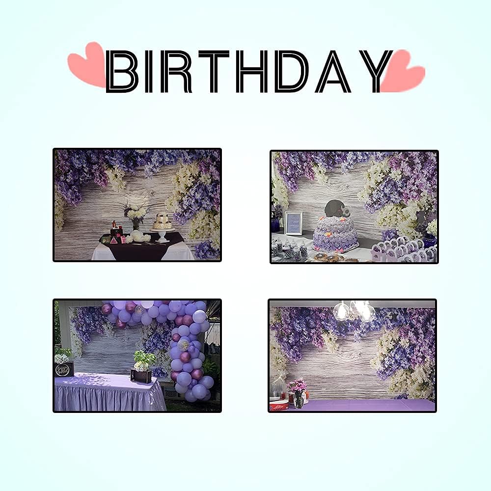 10x7ft Newborn Baby Wooden Plank Photography Backdrops Purple Lilac Flowers Bloom Bouquet Wooden Wall Girls Adults Portrait Photo Background Parties Events Decor Wallpaper Photo Studio Props