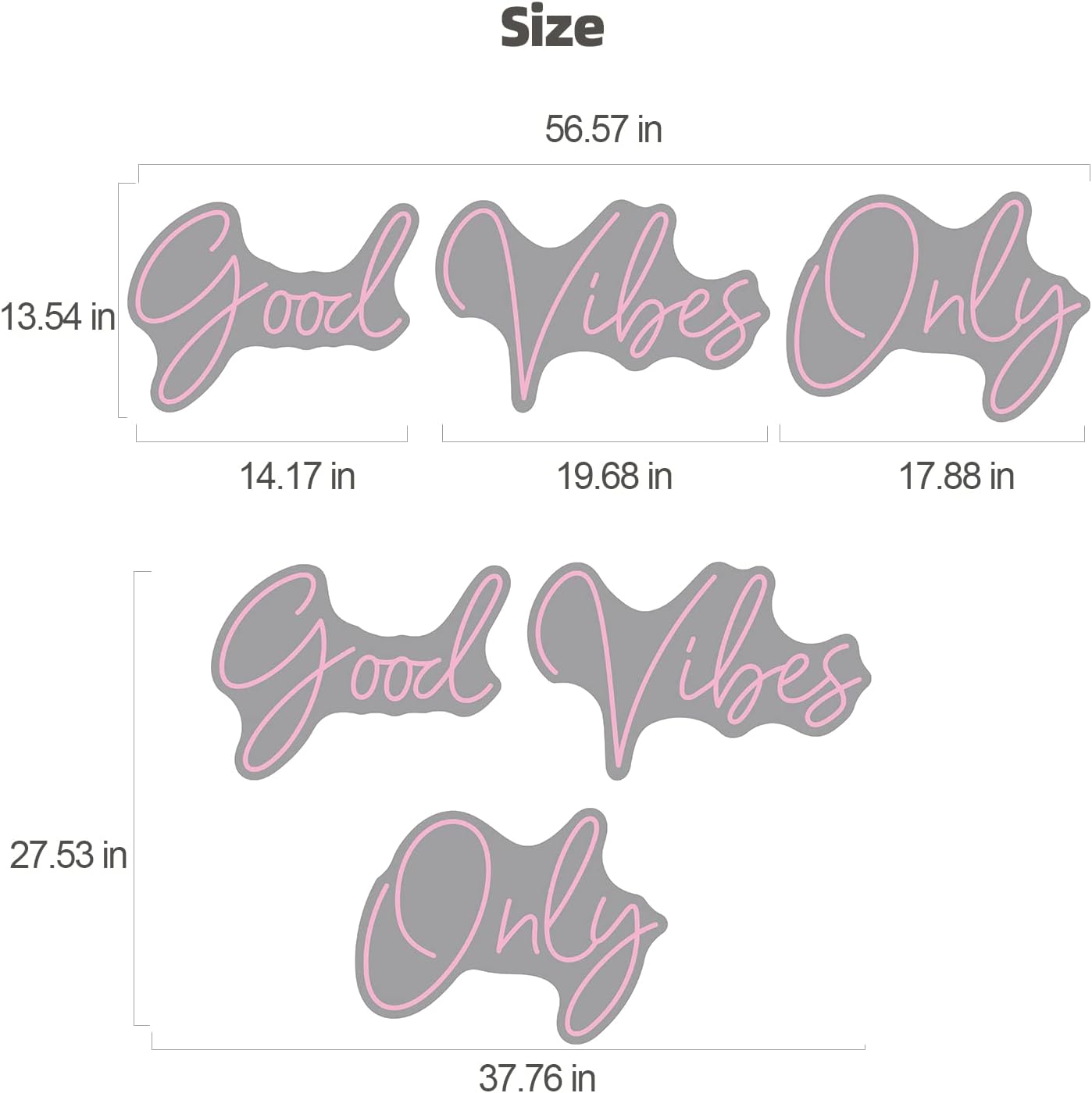Good Vibes Only Neon Signs for Wall Decor -56.57" x 13.5" Pink large Neon Sign LED Art Decorative Lights with Dimmable for Bedroom Home, Club Bar and Party Decor