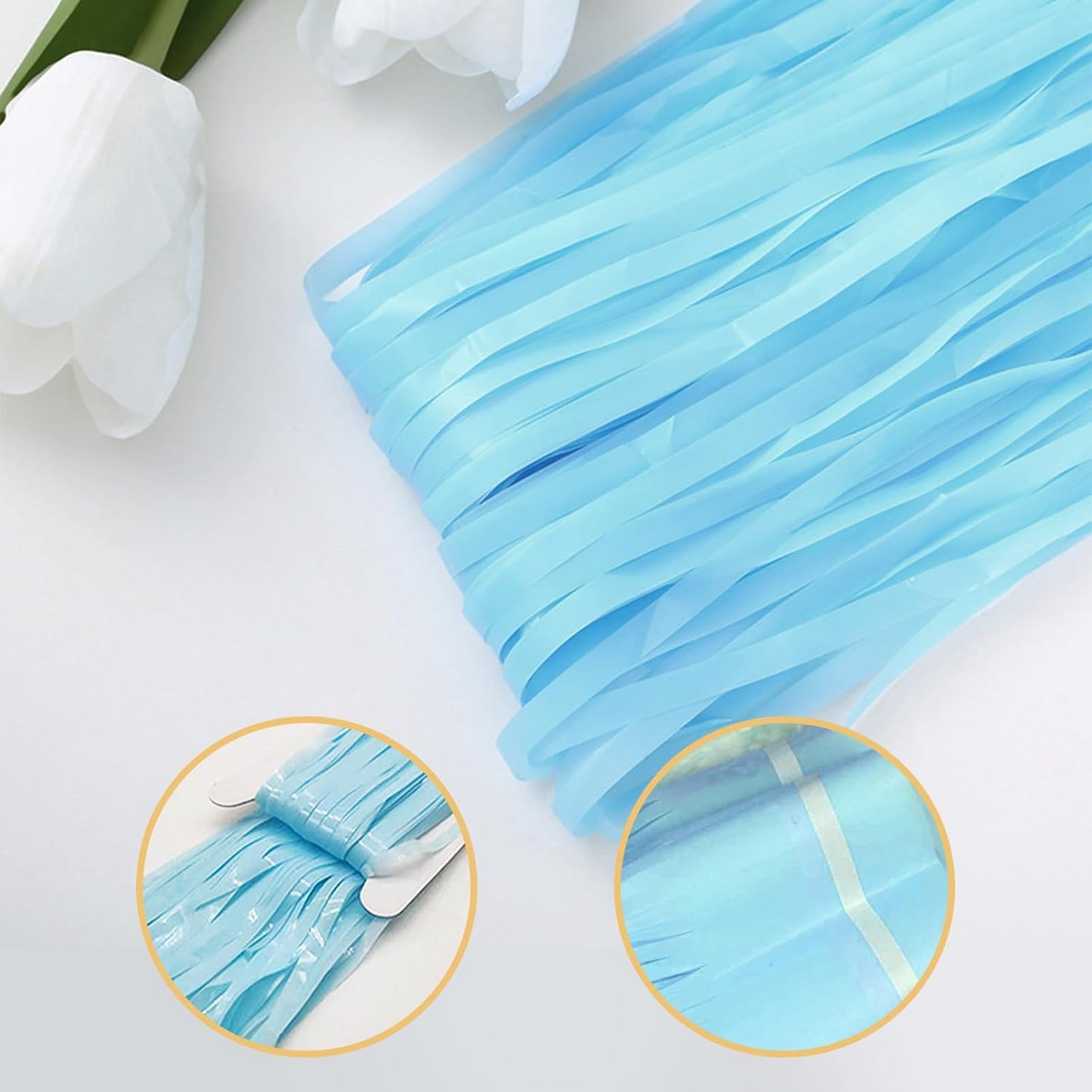5 Pack Blue Foil Curtain Backdrop 3.2ft x 8.2ft Tinsel Foil Fringe Curtains Macaron Photo Booth Streamer Backdrop for Party Decorations Birthday Baby Shower Bachelorette Holiday Decor (Pastel Blue)