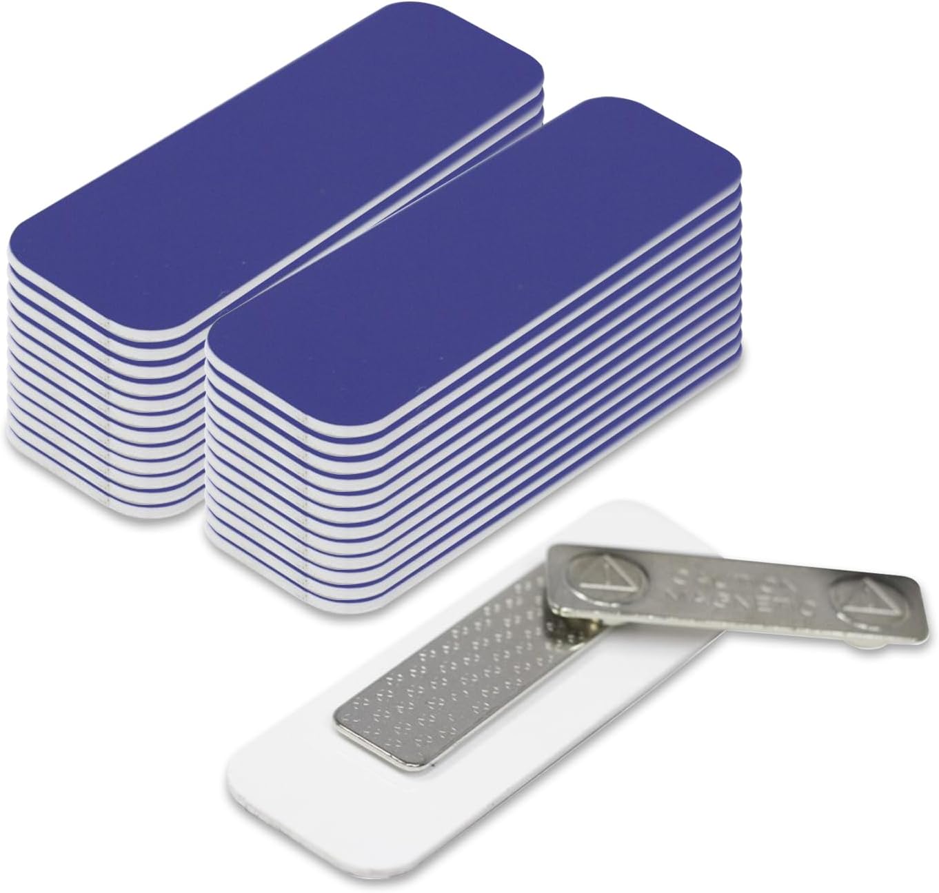 Blue Name Tag Blanks – 25 Pack, 1" x 3", Round Corners, Plastic DIY Engravable Badges with Magnetic Backing – All Quality Badges