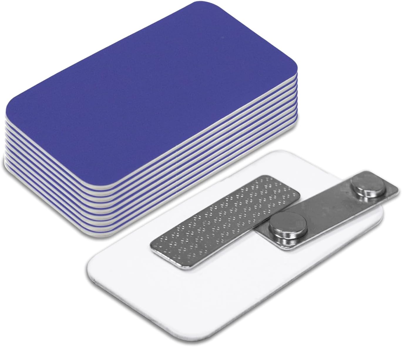 Name Tag/Badge Blanks - 10 Pack - Blue 1-1/2" X 3", Round Corners, Magnetic Backing