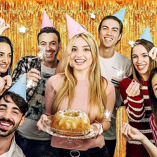 3 Pack Macaron Orange Foil Fringe Curtain Backdrop, 3.28Ft x 8.2Ft Metallic Tinsel Foil Fringe Streamer Curtains for Photo Booth, Christmas Day, Thanksgiving, Wedding, New Year Party Decorations