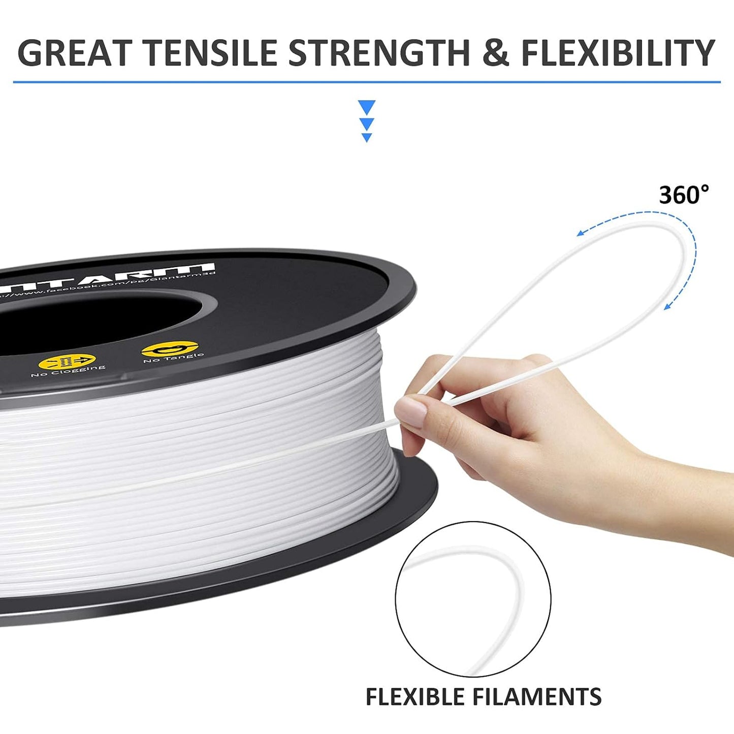 GIANTARM 3D Printer Filament, White Pla Filament, 1Kg(2.2lbs) Spool, 1.75mm Dimension Accuracy +/- 0.03mm, 3D Printing Filament
