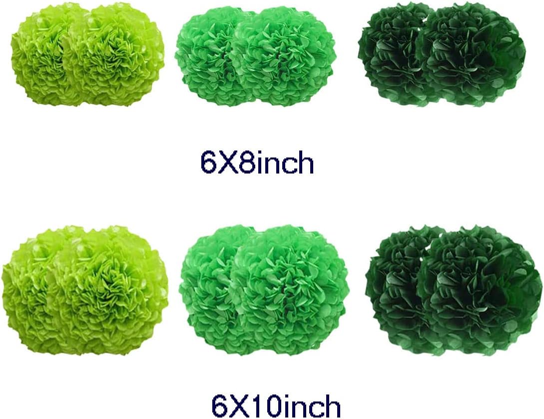 12pcs 8in 10in Green Paper Pom Poms Tissue Flower Hanging Balls for Wedding Party Decorations DIY Art Craft Blooms Birthday Baby Shower Nursery Decor