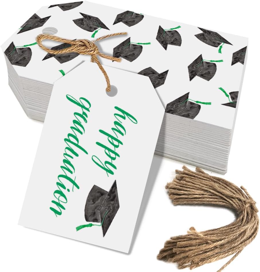 50 Pcs Graduation Gift Tags, Congrats Grad Party Favors Gift Tags for High School or Happy College Graduation Party Decoration Supplies (Green, 2.2 * 3.5)