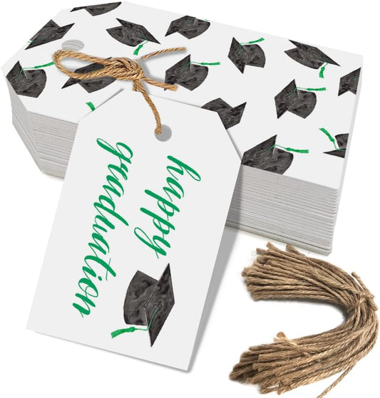50 Pcs Graduation Gift Tags, Congrats Grad Party Favors Gift Tags for High School or Happy College Graduation Party Decoration Supplies (Green, 2.2 * 3.5)
