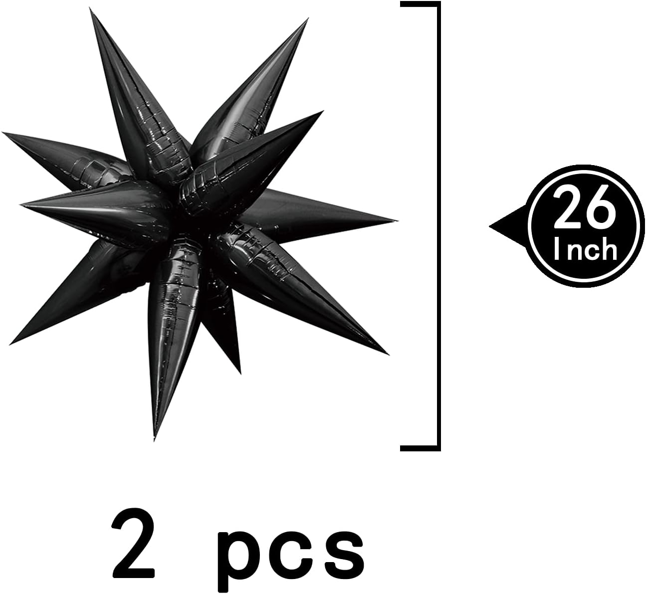 Tellpet Star Balloons Starburst Spike Shaped Balloon, 2pcs Large, Black