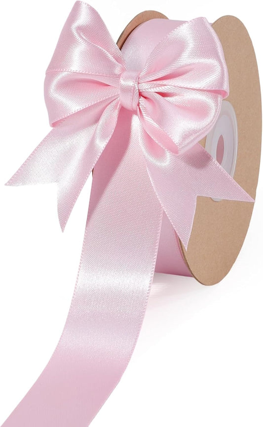 LaRibbons Light Pink Satin Ribbon 1 Inch 25 Yards Luxury Double Faced Pink Silk Ribbon for Gift Wrapping Flower Bouquet Crafts Wedding Party Babyshower Decoration