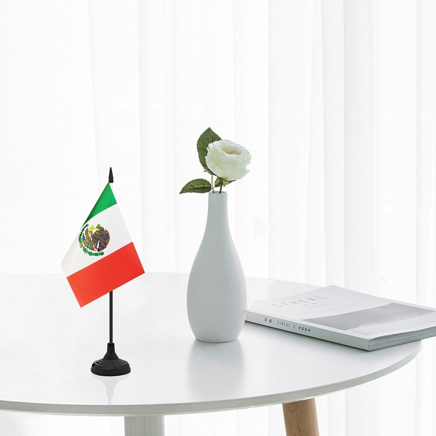 12 Pack Mexico Desk Flag Set, Mexican Table Office Flag, Small Miniature Desktop Flag With Black Pole and Black Base, Classroom, Offices Meeting Desk Decoration (Mexico)