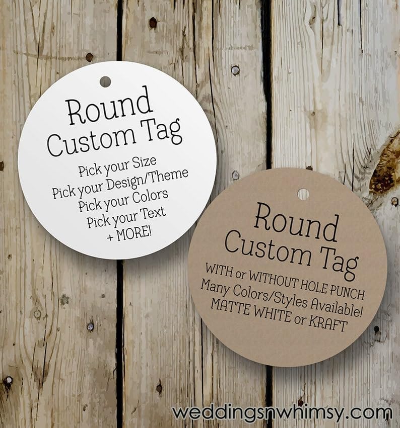 Custom Gift Tags - Personalized Wedding & Birthday Party Favors, Round Kraft Paper Hang Tags with String