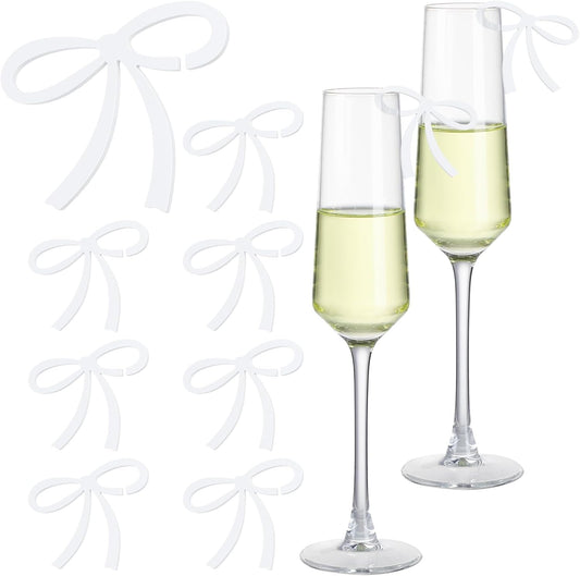 50 Pcs Bows Drink Tags Coquette Bow Wine Glass Charms Acrylic Bowknot Drink Tag for Bachelorette Birthday Wedding Coquette Tasting Party Decor Accessory(White)