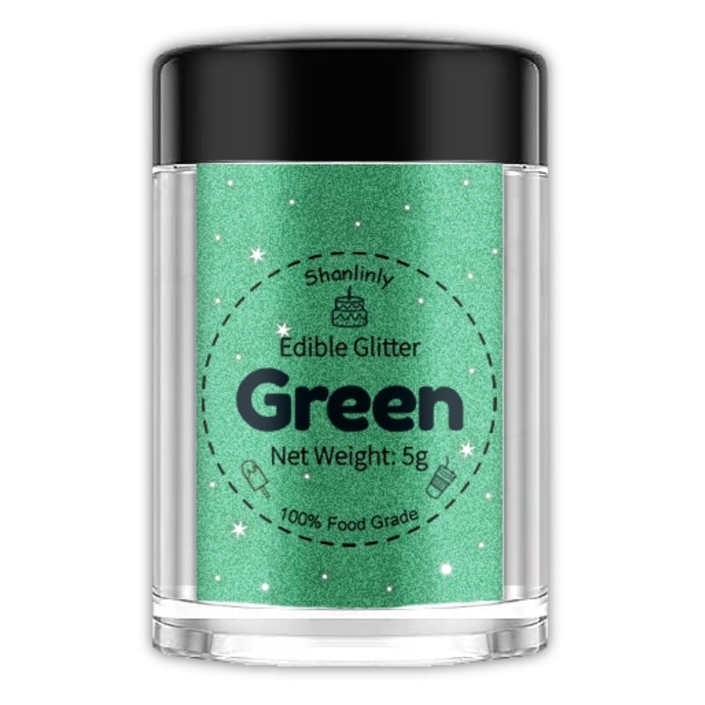 Shanlinly Green Edible Glitter for Cakes Drinks - Food Grade 5g Shimmer Luster Glitter Dust Edible Glimmer Powders for Strawberries, Sprinkle on Sparkle, Chocolate, Cookie, Cupcake, Cocktail, Vegan