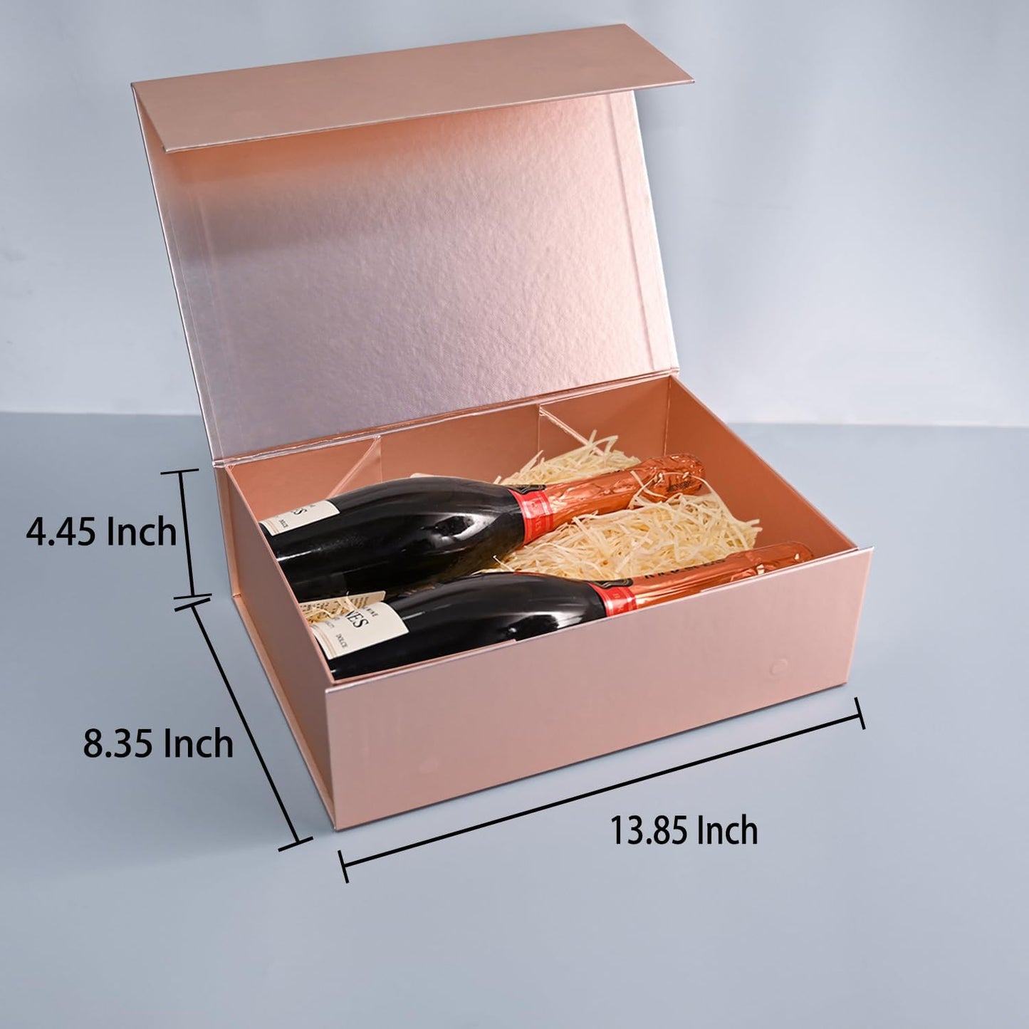 LIFELUM Gift Box for Presents 13.85'' x 8.35'' x 4.45'' Rose Gold Luxury Gift Box with Magnetic Lid Gift Boxes Contains Card, Ribbon, Shredded Paper Filler Gifts for Women (1Pcs)