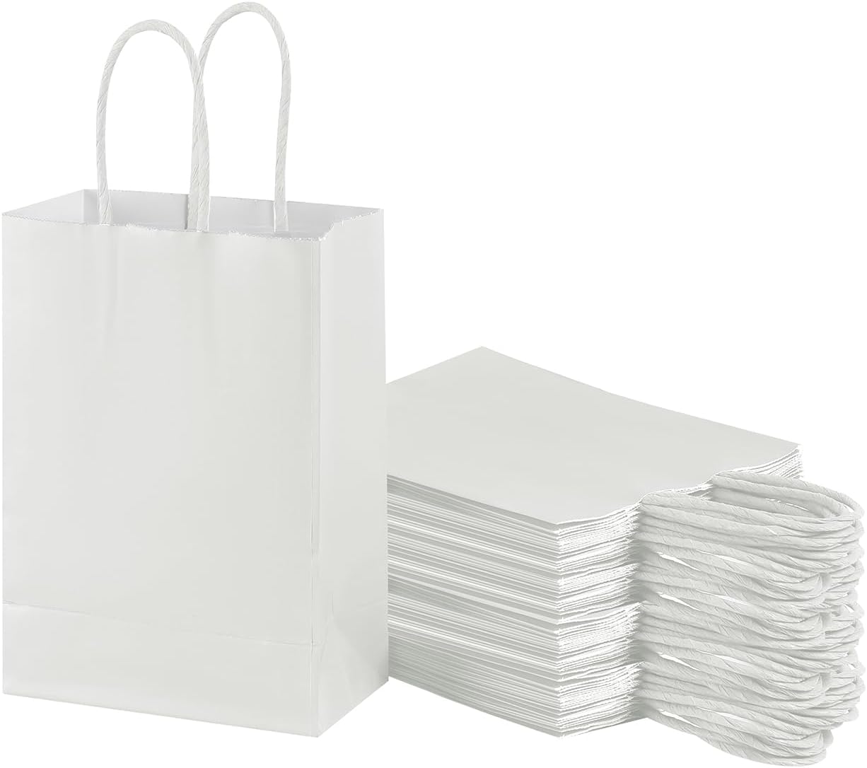 piqiya Small Plain Natural Paper Kraft Gift Bags with Handles White Paper Bag for Birthday Wedding Party Grocery Retail Business Goodie Bags (White，24pcs)