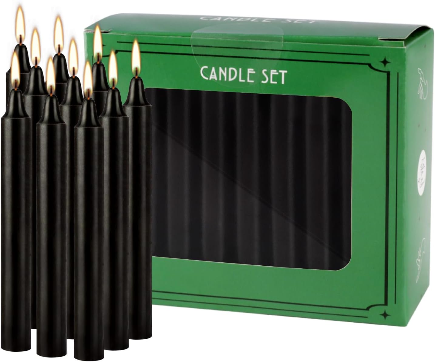 4 Inch, 40 Pack, Unscented, Dripless Taper Candles, Black, Smokeless Candles for Holidays, Wedding Ceremonies, Parties, Shabbat, 1.5 Hours