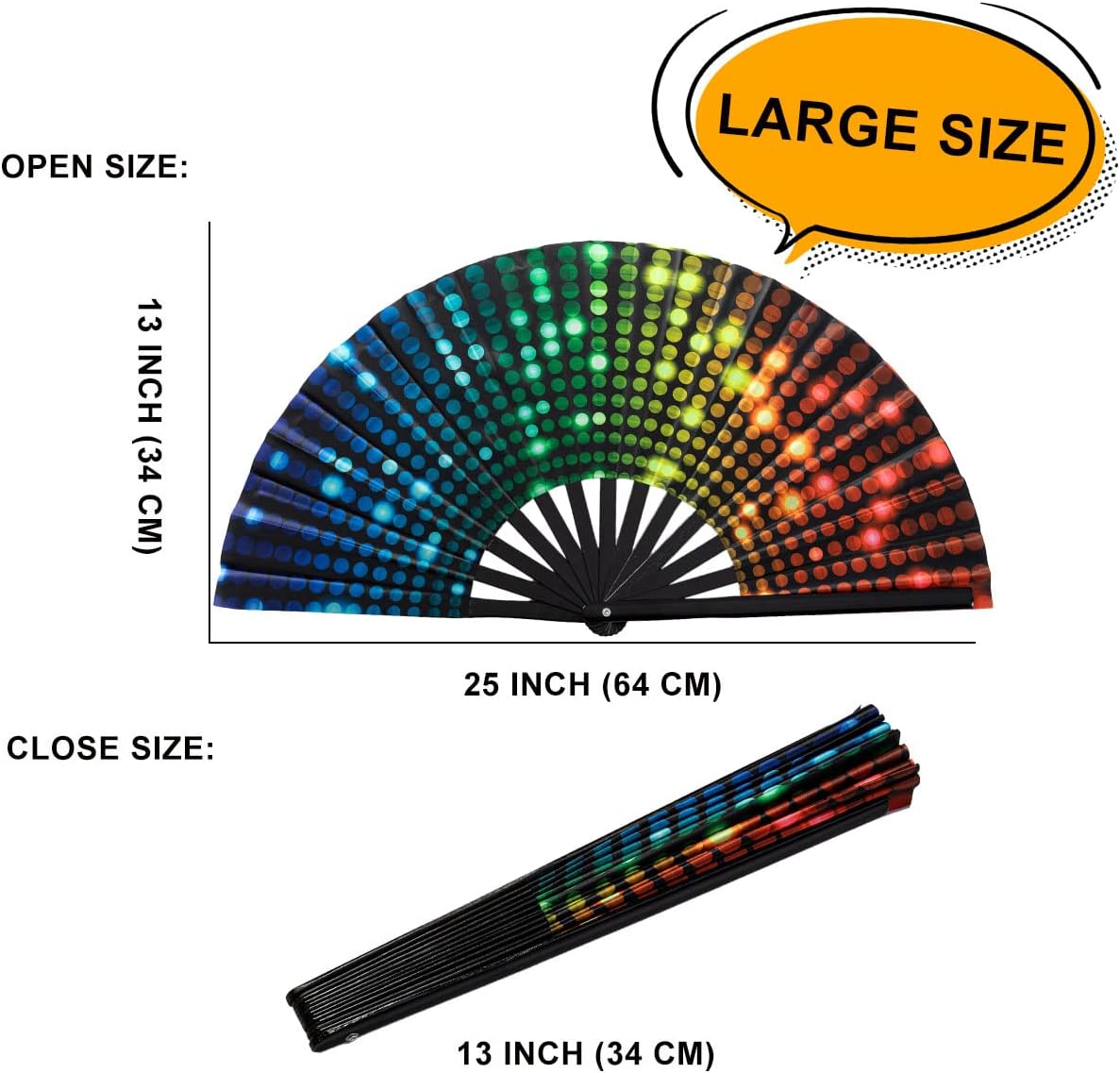 Amajiji Large Folding Hand Rave Fan Popping Fan for Line Dancing Clacking Fans for Boots On The Ground Dance,Party,Decoration,Festival (DJ Lighting)