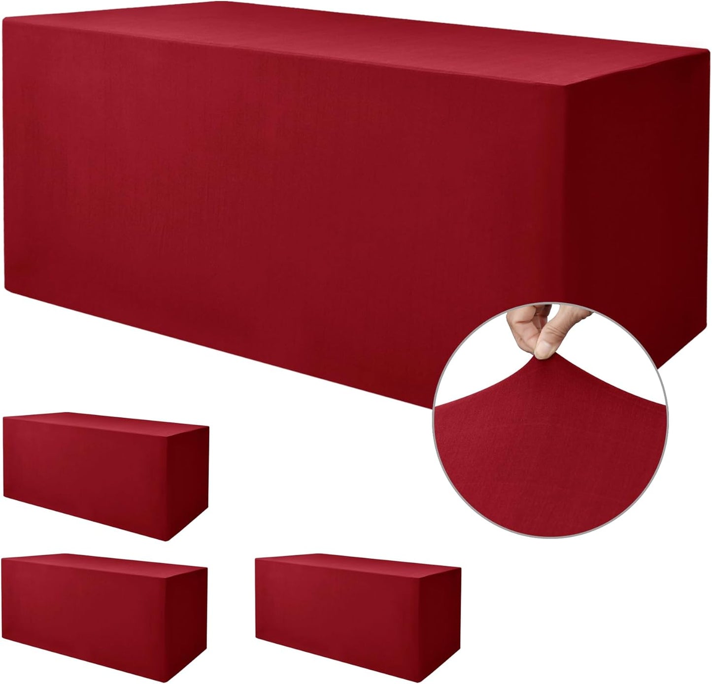 Nasitos Fitted Red Tablecloths for 6 Foot Tables - 72 x 30 Inch - 4 Pack Stretch Spandex Rectangle Table Clothes, Wrinkle Resistant Table Covers for Parties, Trade Show, Craft Show, Birthday