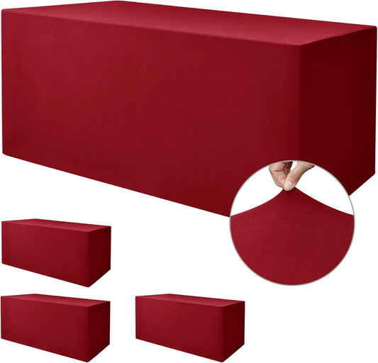 Nasitos Fitted Red Tablecloths for 6 Foot Tables - 72 x 30 Inch - 4 Pack Stretch Spandex Rectangle Table Clothes, Wrinkle Resistant Table Covers for Parties, Trade Show, Craft Show, Birthday