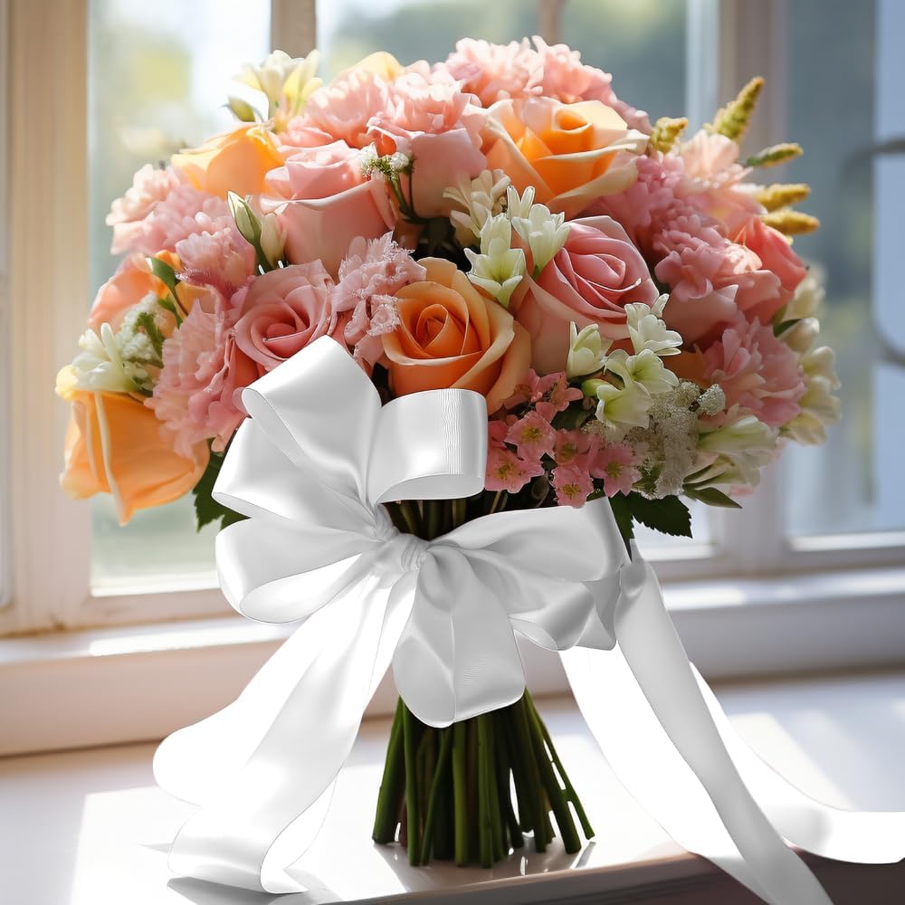 4 Inch 25 Yard Wide Satin Ribbon White, Solid Fabric Large Ribbon Roll for Cutting Ceremony Wedding Opening Party Decoration, Chairs, Sewing, Festival Pageant Sashes