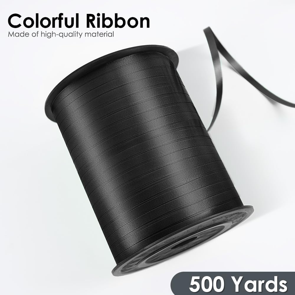 Black Curling Ribbon - 500 Yard Curly Gift Ribbon for Wrapping, Balloons & Floristry