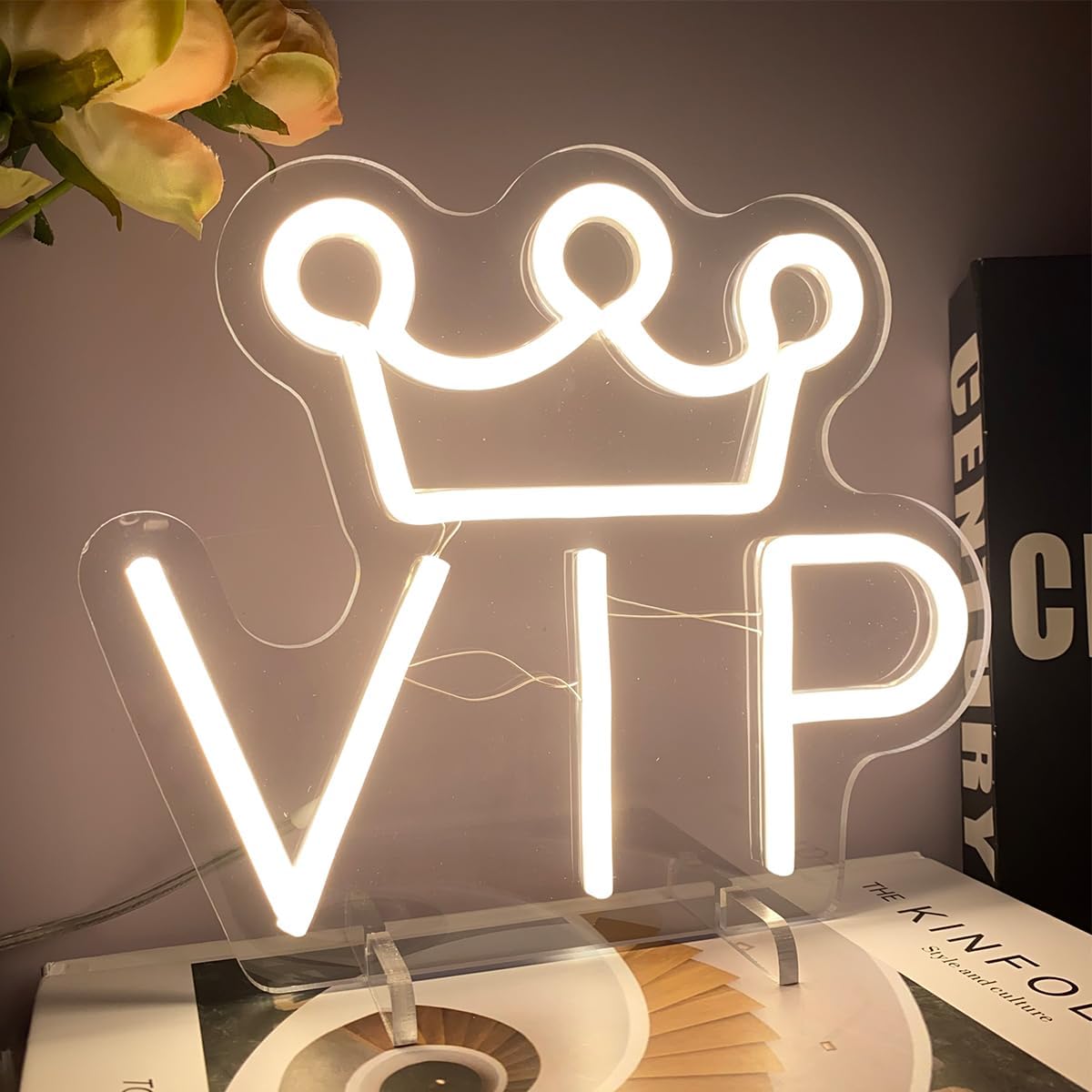 VIP Table Number Neon Sign Desk Lamp Night Light Wedding Letter LED Neon Sign Wedding Table Decorations Neon Light Shop Bedroom Home Room Decor Christmas Party Warm White USB 25×21 CM
